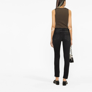 Jeans Ajustados de Cintura Alta para Mujer, Elásticos, Modernos, con Dobladillo Irregular, Botones, Largos, con Bolsillos, Estilo Sexy y Oscuro - Product Image 3