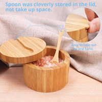 Tempat Garam Bulat Ramah Lingkungan dari Bambu dengan Tutup Magnetik Putar, Sendok Mini, Penyimpanan Dapur, Kotak Bumbu Lada, Garam Mandi