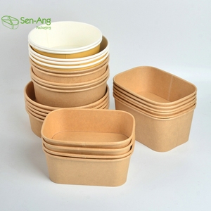 SenAng05-caja de comida de papel marrón, Bol desechable de papel Kraft Pp para ensalada con tapa, nuevo diseño, venta al por mayor - Product Image 3