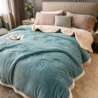 Promotion Couverture polaire en flanelle 100% polyester double couche avec motif floral et solide Sherpa