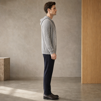 Cardigan zippé en mélange cachemire et laine pour homme, tricoté à capuche, manches longues, poignets côtelés, personnalisable OEM