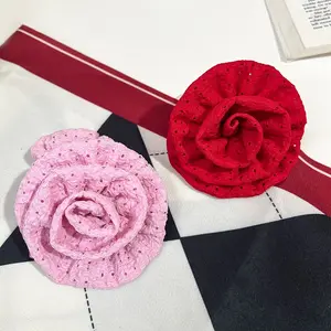 MIO fashion pink red rose hair band soft fabric handmade large flower hair ties elastic flower scrunchies for women girls