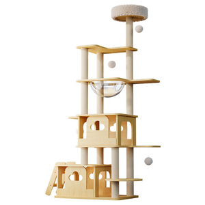<strong>Cat</strong> <strong>Climbing</strong> <strong>Frame</strong> <strong>Cat</strong> Nest Tree Integrated Sisal Column Jumping Table Grab Board Space Capsule Solid Wood Simple Style Carton - Product Image 1
