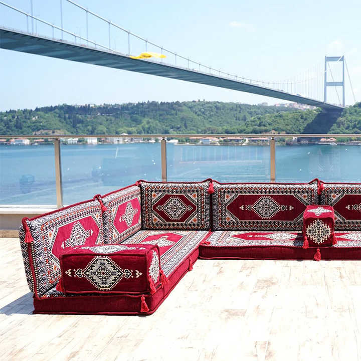 Traditional Red Arabic Majlis Fabric U-Shape Modular Sofa Set Corner ...