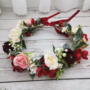 Обруч с розами для цветочного искусственного свадебного торжества аксессуары для выпускного, гавайский танцевальный головной убор, свадебная корона