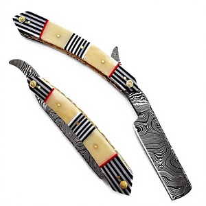 Custom Handmade Damascus Steel Straight Shaving Razor, <b>Bone</b> <b>Handle</b>, Perfect Hand Grip, Free Leather Sheath, Ideal Gift for Him - Product Image 1