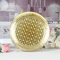 StarLuckINT Assiette de présentation ronde en verre de 13 pouces, motif floral doré en relief, pour mariage, banquet, fête