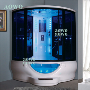 <span class=keywords><strong>Cabine</strong></span> de café en cristal de style américain salle de douche simple vague baleine même style avec baignoire spa au fond accessoires dorés - Product Image 3