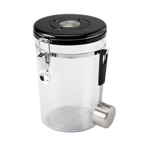 Plastic Transparent Clear Canister with Clamp Lid and Spoon, Plastic Kitchen Food Storage Container - Product Image 1