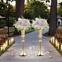 Fournitures de Mariage Support de Vase en Métal Doré Scintillant pour Chemin de Table de Mariage Européen, Pièces Décoratives pour Centres de Table
