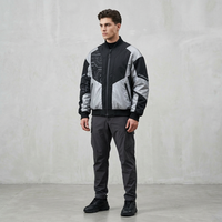 Blouson Bomber Techwear Noir Argenté Standard Col Montant Style Urbain Personnalisé ODM Vêtement d'extérieur en Gros Écologique Respirant