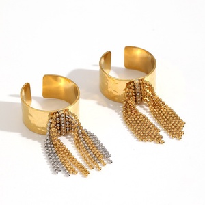 Wholesale Cuff Ring Tassel <b>Beaded</b> Chain Adjustable Stylish Design Rings Exaggerated Women Ring - Product Image 1