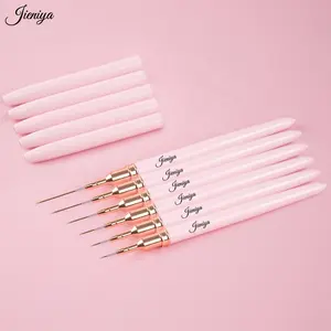 Jieniya International Sizes Art Pink Metal Handle Nail Art UV Gel Paint Brush Thin Liner Brush Striping Brush