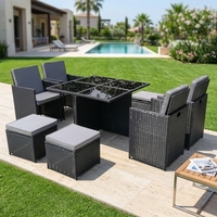 Moderne Luxus-Gartenmöbel Sofa-Set PE-Rattan Korbgeflecht Park Ecksofa Holz-Metall Esstisch UV-Beständig Wasserdicht