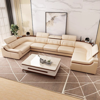 Canapé Sectionnel Moderne en Cuir en U, Ensemble de Canapés de Salon en Cuir, Meuble de Luxe Canapé Intelligent Très Vendu 7 Places