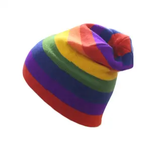 बीविज्ञान ऑडिट ओएम स्ट्रिप्ड जैक्वार्ड शीतकालीन खोपड़ी की टोपी थोक रंगीन कस्टम स्लॉची बुना हुआ बेनी टोपी
