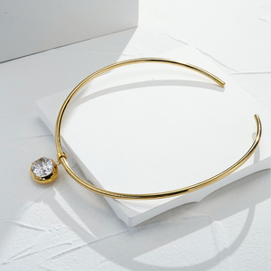 Collar de Moda Simple con Baño de Oro de 18K, Collar de Acero Inoxidable Resistente al Agua con Colgante Ovalado de Circonita, Venta al Por Mayor, P253622 - Product Image 4