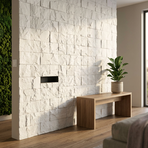 Revêtement mural en pierre de grès blanc menthe naturel, parement mural extérieur à face fendue, design géométrique moderne, ignifuge et résistant à la chaleur - Product Image 4