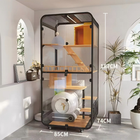 USMILEPET Villa pour chat en bois avec roues, espace panoramique pour chat, maison pour chat multi-niveaux tout-en-un, espace pour chat d'intérieur