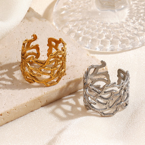 Anillos de Diseño Irregular, Anchos, con Tema Oceánico, de Coral, para Mujer, Resistentes al Agua, No se Deslustran - Product Image 3