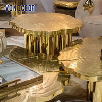 Ensemble de 3 tables basses en acier inoxydable doré gravé, sculpture en forme de souche d'arbre, table centrale pour salon de luxe, décoration d'hôtel