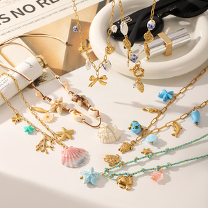 Collar KITI Vacation Ocean Charm, Joyería Resistente al Deslustre, Chapado en <span class=keywords><strong>Oro</strong></span> de 18K, Acero Inoxidable, Collar con Colgante de Perla de Playa para Mujer - Product Image 1