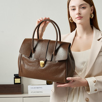 Sac à main classique en cuir tanné végétal de première qualité, fait main, avec fermoir tournant et bandoulière réglable, sac fourre-tout structuré, idéal pour le travail