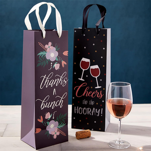 Sacs cadeaux élégants pour le vin avec poignées en ruban de satin Sacs de bouteilles en <span class=keywords><strong>papier</strong></span> de qualité supérieure pour les cadeaux de champagne et de vin - Product Image 5