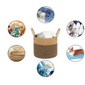 Panier de rangement rond en fil de coton avec poignées, organisateur de vêtements multifonctionnel pour le linge et le rangement des jouets - Product Image 5