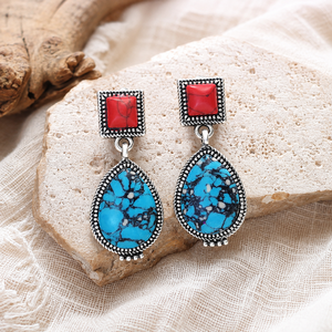 Orecchini pendenti vintage con fiore rosso blu verde, gioielli di moda in stile etnico da donna - Product Image 3