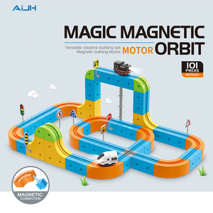 AiJH 101 Piezas, Tren Eléctrico Magnético Creativo con Rieles, Juego de Pistas Magnéticas, Cubo de Construcción DIY, Juguetes de Pensamiento para Niños - Product Image 1
