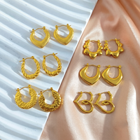 Boucles d'oreilles créoles épaisses en acier inoxydable plaqué or 18 carats, multi-styles géométriques, pour femmes, vente en gros