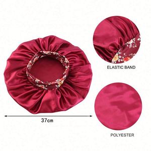 Large Size Flower Print Satin <b>Bonnet</b> for Women's Curly Hair Care Wide Band Travel & Beach Use Salon Quality Hair <b>Bonnet</b> - Product Image 2