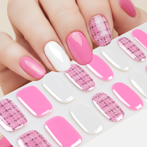 16 autocollants/kit <span class=keywords><strong>pour</strong></span> ongles en gel semi-durci, motif à carreaux rouge et vert, couverture complète, couleur unie, autocollants en gel UV, patchs de <span class=keywords><strong>manucure</strong></span> DIY - Product Image 2