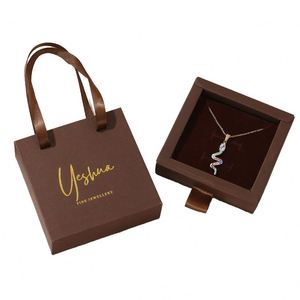 Yeshua Fine Jewellery Rigid Jewelry <b>Box</b> With Satin Handle And Gold Foil Logo For Necklace Storage - Product Image 1