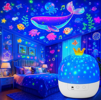 Proyector LED USB Dream Crown, Lámpara Nocturna de Batería, Material ABS, Lámpara Infantil para Dormitorio, Atmósfera de Estrellas Multicolores