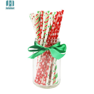 Christmas <b>Paper</b> Straws 8 Mm Disposable <b>Biodegradable</b> For Party Drinks - Product Image 2