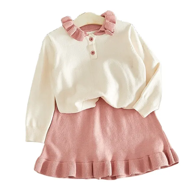 Baby Clothes Sets Winter Short Embroidery Designs Long Sleeve Shirts Pink Pleated Skirts For Girl Kids