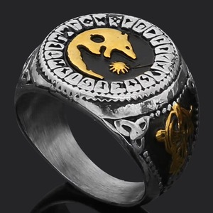 Anillo de martillo Thor Vintage vikingo de acero inoxidable con garantía comercial, colgante de cabeza de Lobo nórdico, accesorio religioso para hombre, aleación hecha - Product Image 3