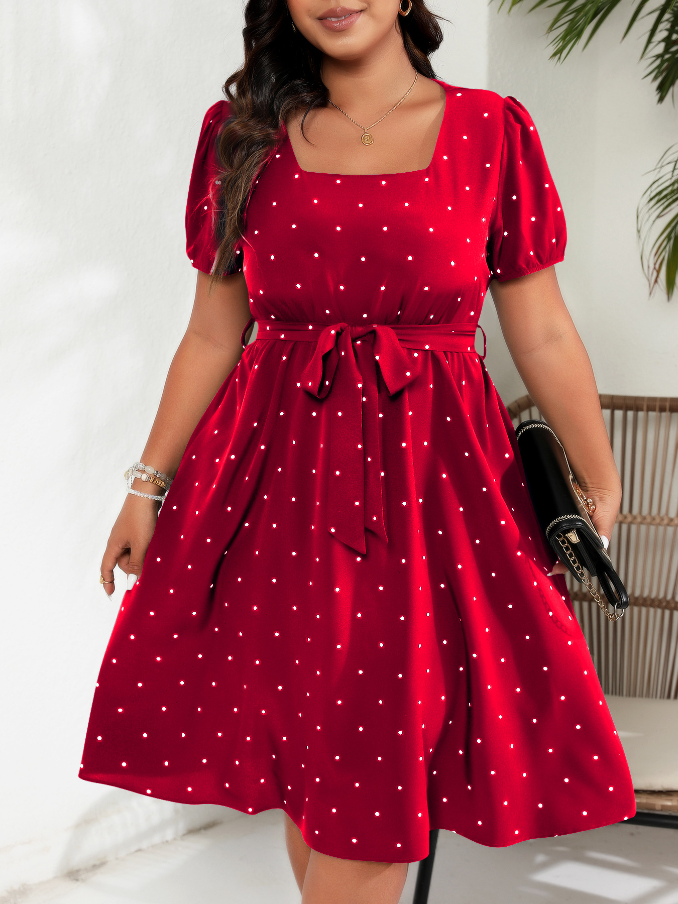 strapless open back dress Vestido Retrô Midi Rodado Estampado Sophie Plus Size Laranja / P main image 1