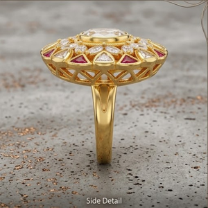 925 Silver Kundan Finger <b>Ring</b> with Ruby Stone <b>Gold</b> Finish Traditional Adjustable Jewelry for Women Party - Product Image 4