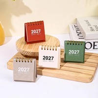 Kalender Meja Kertas Spiral Multi-Warna Minimalis Mini Macaron 2027 dengan Bingkai Foto dan Jam