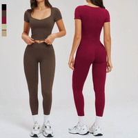 SHINBENE Ensemble de sport 2 pièces : Crop top sexy et leggings taille haute à poches, tenue de gym et de pilates, vêtements de sport