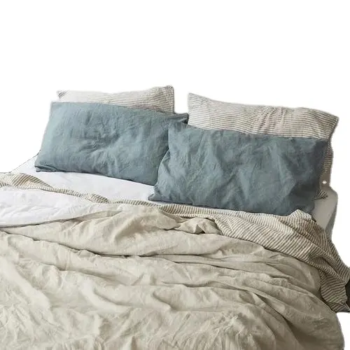 Stonewashed 100% pure french flax linen bed sheets pillowcase & and duvet covers sets for king size bed