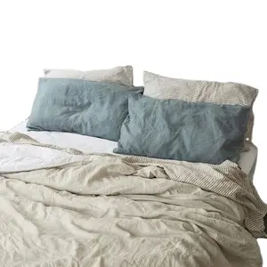 أغطية سرير من الكتان الناعم الفرنسي الخالص 100% مغسول بالحجر أغطية وسادات وملايات سرير أكبر قياس