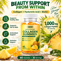 Gummies au collagène pour la beauté de la peau, des cheveux et des ongles, nutrition quotidienne avec saveur de fruits tropicaux, complément alimentaire OEM