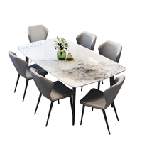 Ensemble de table à manger de cuisine moderne rectangulaire de luxe sur mesure avec 6 chaises et 8 places, en acier carbone doré et marbre ardoise