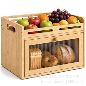 Boîte à pain en bambou avec fenêtre de visualisation, rangement alimentaire, étagère à fruits et légumes pour la cuisine, couleur bois naturel - Product Image 1