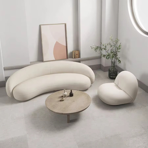 Tissu de velours <span class=keywords><strong>d</strong></span>'<span class=keywords><strong>agneau</strong></span> de canapé sectionnel scandinave. Crème. Canapé de salon pour aire de repos incurvée accessible Canapé de salon - Product Image 3