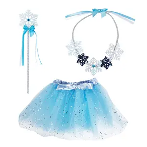 Çocuk buz mavi tül kabarık Tutu etek kolye sihirli sopa kız buz kar temalı parti prenses parti kostüm dekorasyon
